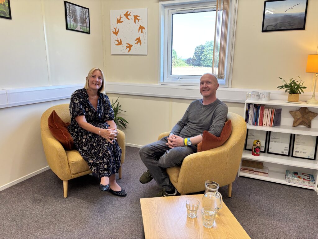 Movement Centre chief executive Helen Knight with counsellor Ben Payne in the therapy room